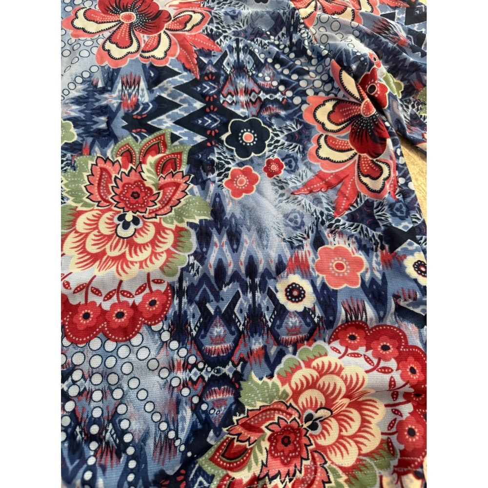 Alfred Dunner Womens Blue Red Floral Mesh Lined Blouse Top Size 18 Long Sleeve - Picture 3 of 5